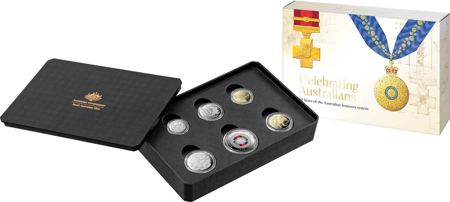 2025 Six Coin Coloured Year Set Proof - 50th Anniversary of the Australian Honours and Awards System - Royal Australia Mint
