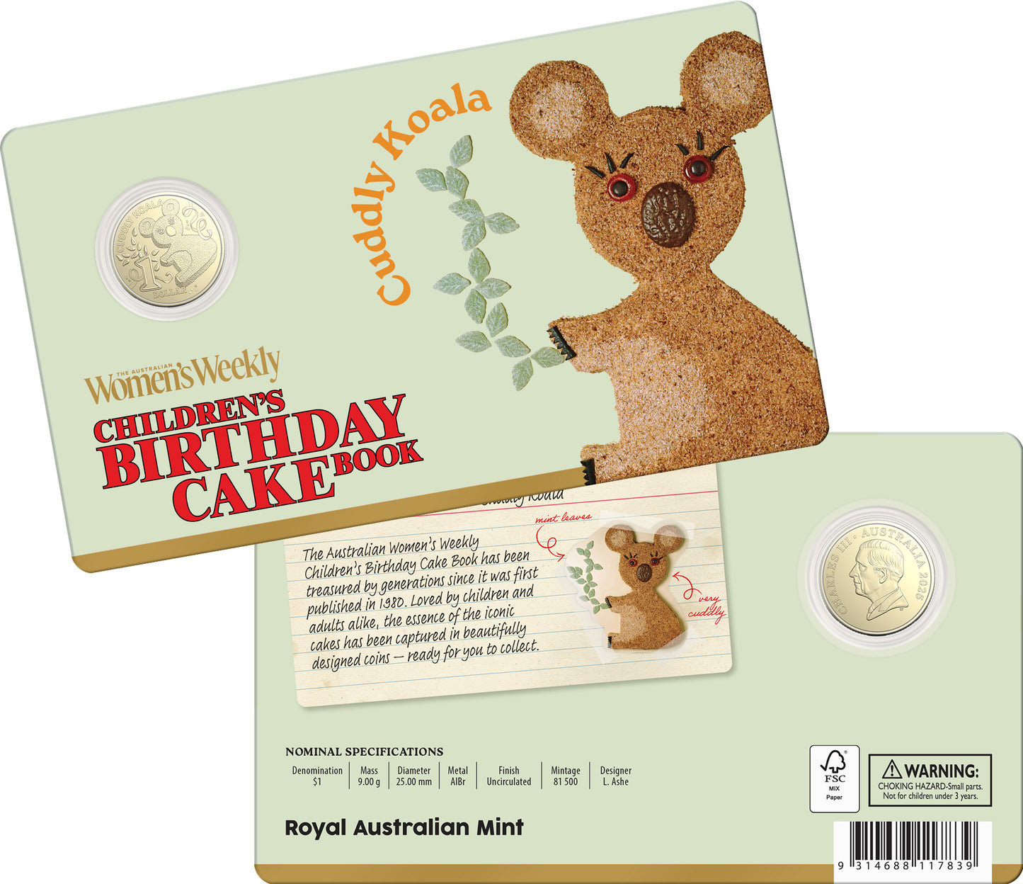 RAM AWW CHILDRENS BIRTHDAY COOKBOOK $1 COIN CUDDLY KOALA