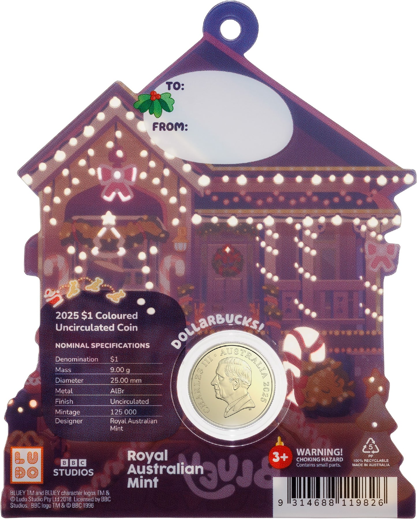 BLUEY PACK CARD CHRISTMAS $1 UNC 2025 COLOURED ROYAL AUSTRALIA MINT