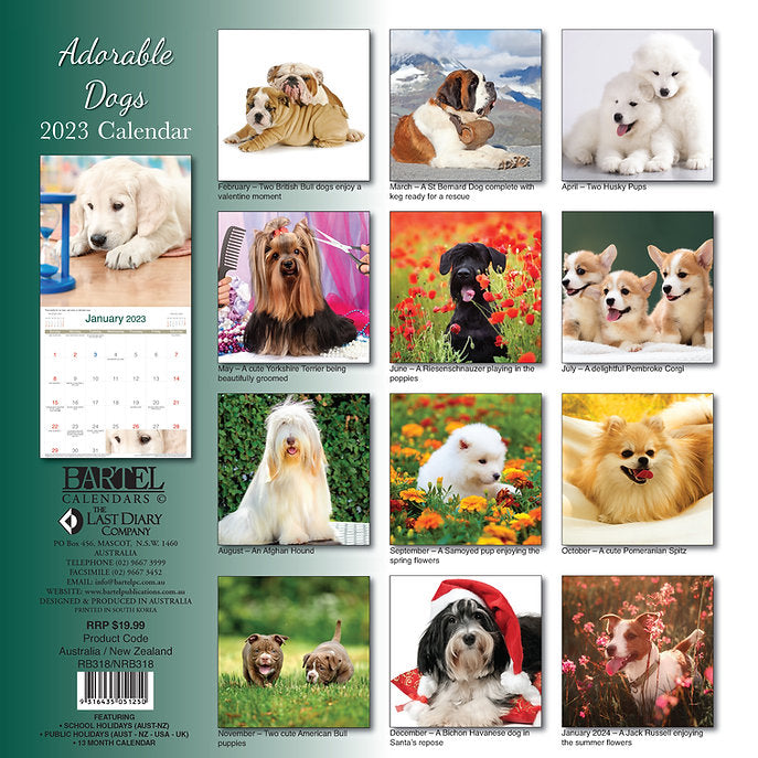 CALENDAR 2025 300X300MM ADORABLE DOGS