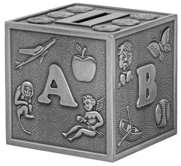 PEWTER PLATE ABC MONEY BANK 10 CM