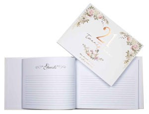 GUEST BOOK 21ST FLORAL ROSE GOLD