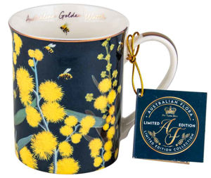 AUSTRALIAN FLORAL MUG 360ML NEW BONE CHINA - GOLDEN WATTLE