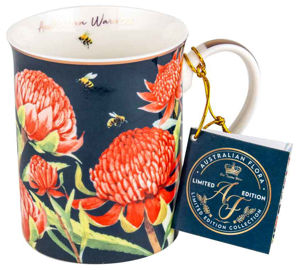 AUSTRALIAN FLORAL MUG 360ML NEW BONE CHINA - WARATAH