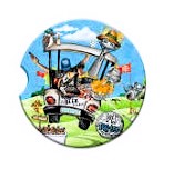 CERAMIC CAR COASTER 6.5CM ROUND 19TH HOLE