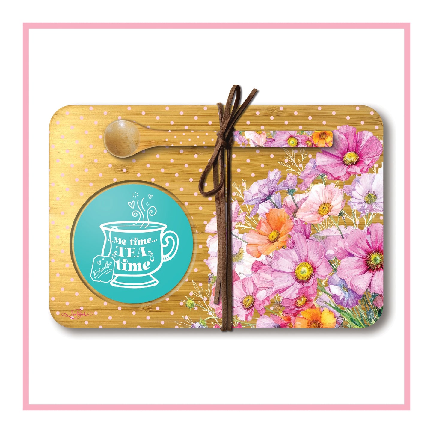 BAMBOO TEA TIME TRAY WITH SPOON WISTFUL WILDFLOWERS