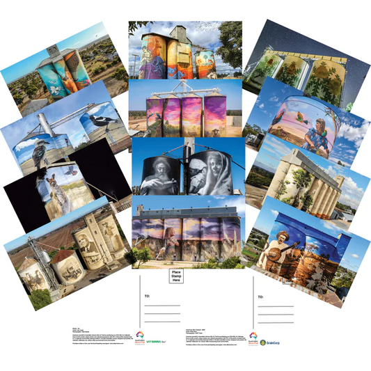 Pack Of 12 AUST SILO ART GUIDE POST CARDS