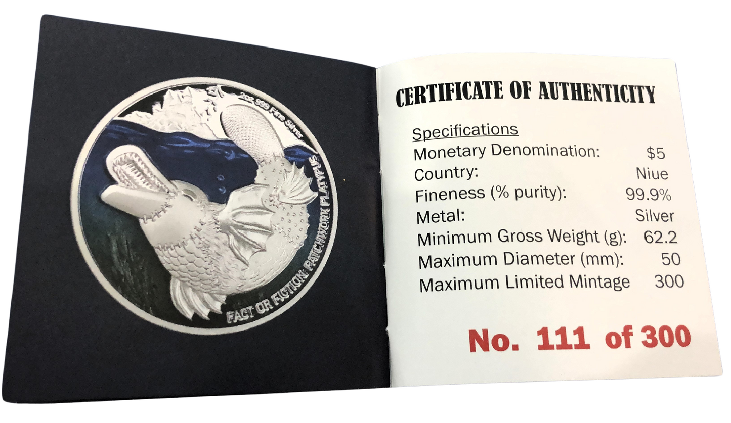 NIUE PLATYPUS FACT OR FICTION PATCHWORK $5 2024 2oz SILVER PROOF COIN