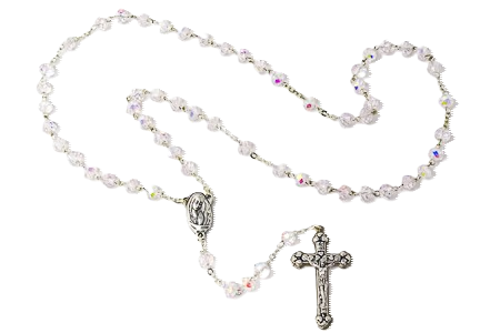 ROSARY SILVER/CLR CRYSTAL BOXED