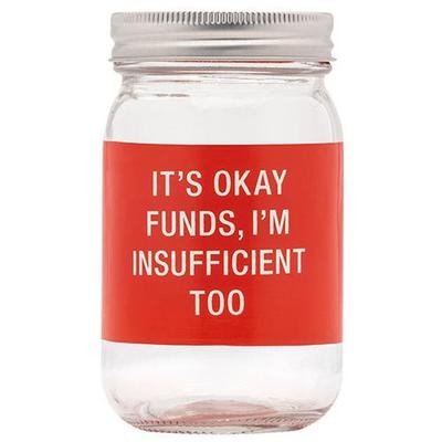 It S Okay Funds I M Insufficient Too Red 3 X 5 Glass Decorative Mason Jar Piggy Bank
