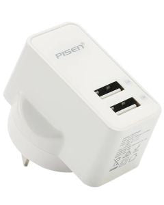 WALL CHARGER USB AC 2 PORT PISEN