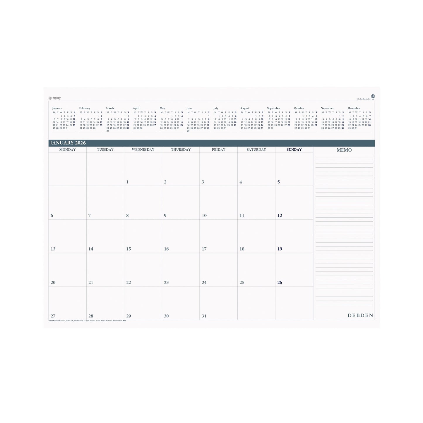 PLANNER REFILL 2026 DEBDEN 370X530MM 3902.CRF DESK TOP MTV