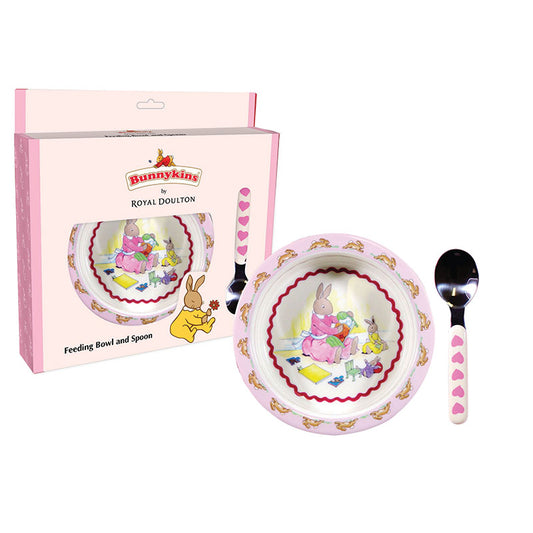 BUNNYKINS FEEDING BOWL & SPOON SWEEYHEARTS PINK