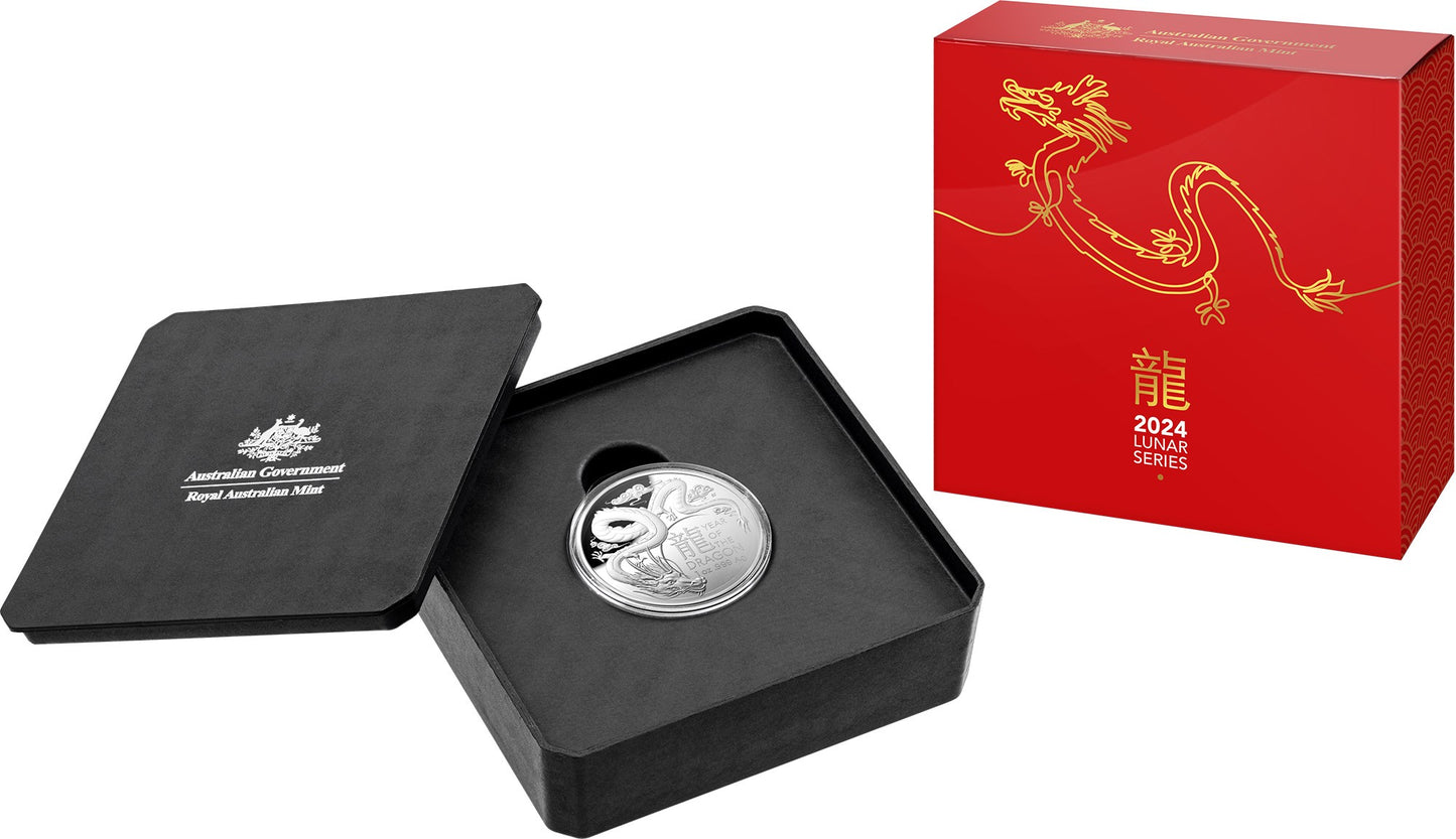 RAM YEAR OF THE DRAGON LUNAR CALENDAR  2024 $5 DOMED FINE SILVER PROOF COIN