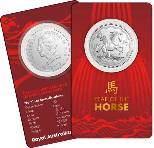 Lunar Series - Year of the Horse 2026 50c Uncirculated Tetradecagon Coin  ROYAL AUSTRALIA MINT