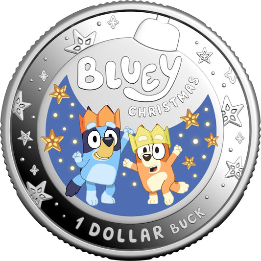 BLUEY PACK CHRISTMAS $1 PROOF SILVER/COLOURED 25MM ROYAL AUSTRALIA MINT
