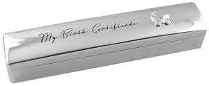 BIRTH CERTIFICATE HOLDER SILVER LACQUER