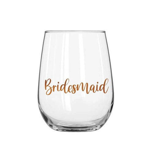 BRIDESMAID STEMLESS ROSE GOLD WINE GLASS