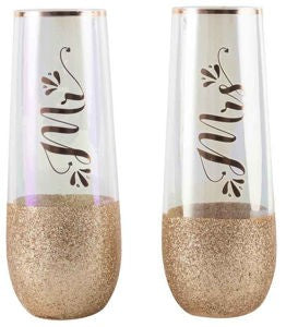 MR & MRS STEMLESS CHAMPAGNE GLASS SET