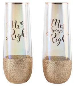 MR RIGHT & MRS ALWAYS RIGHT STEMLESS CHAMPAGNE GLASS SET