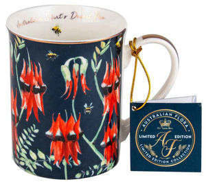 AUSTRALIAN FLORAL MUG 360ML NEW BONE CHINA - DESERT PEA