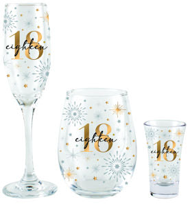 18TH CHAMPAGNE/STEMLESS/SHOT GLASS SET
