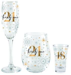 21ST CHAMPAGNE/STEMLESS/SHOT GLASS SET