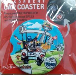 CERAMIC CAR COASTER 6.5CM ROUND 19TH HOLE