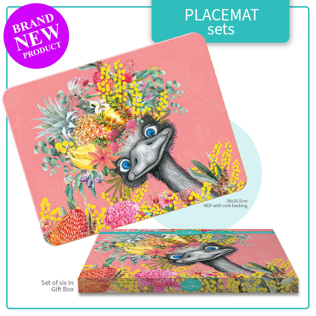 PLACEMATS SET OF 6 IN GIFT BOX MDF & CORK EMU-SING