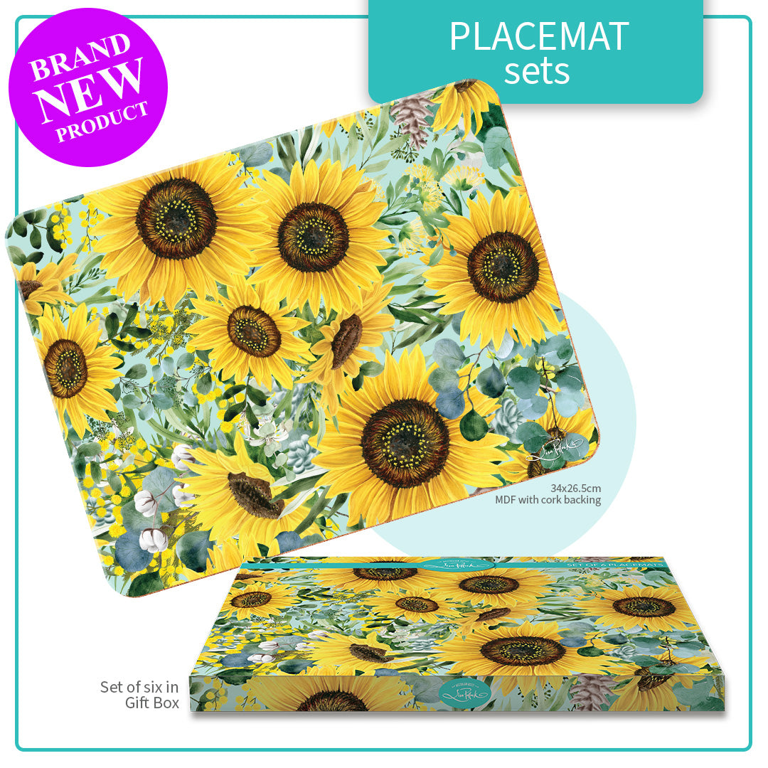 PLACEMATS SET OF 6 IN GIFT BOX MDF & CORK BEE SUNNY