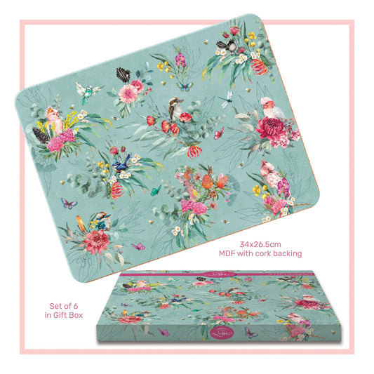 PLACEMATS SET OF 6 IN GIFT BOX MDF & CORK FLAURA FAUNA
