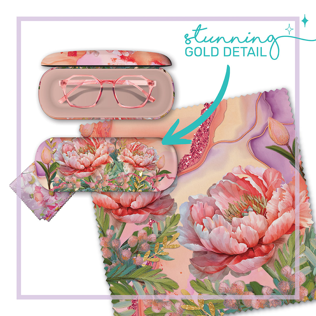 GLASSES CASE W/CLEANING CLOTH CORAL PEONY