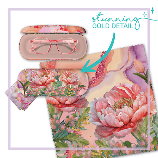 GLASSES CASE W/CLEANING CLOTH CORAL PEONY
