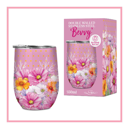 DBL WALLED STAINLESS STEEL BEVVY 350ml - WILDFLOWERS