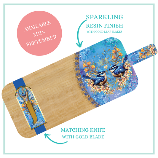 RESIN BAMBOO SERVING PLATTER+ 1  CHEESE KNIFE ROYAL WRENS