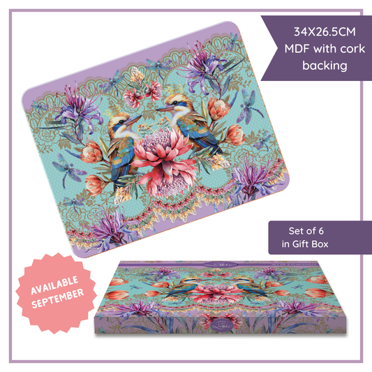 PLACEMATS SET OF 6 IN GIFT BOX MDF & CORK VINTAGE KOOKAS