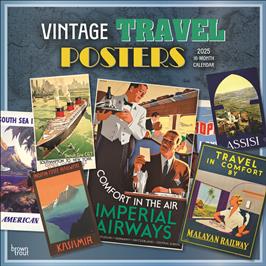 BROWN TROUT VINTAGE TRAVEL POSTERS 2025 SQUARE CALENDAR