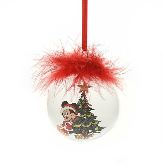 DISNEY CHRISTMAS FEATHER GLASS BAUBLE MICKEY